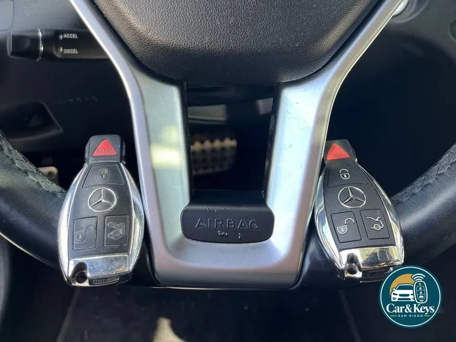 A Mercedes-Benz smart key programmed at the wheel