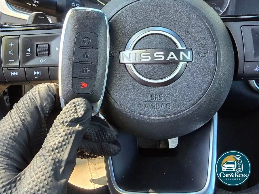 A Nissan smart key programmed at the wheel