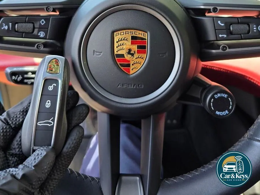 A Porsche key programmed at the wheel